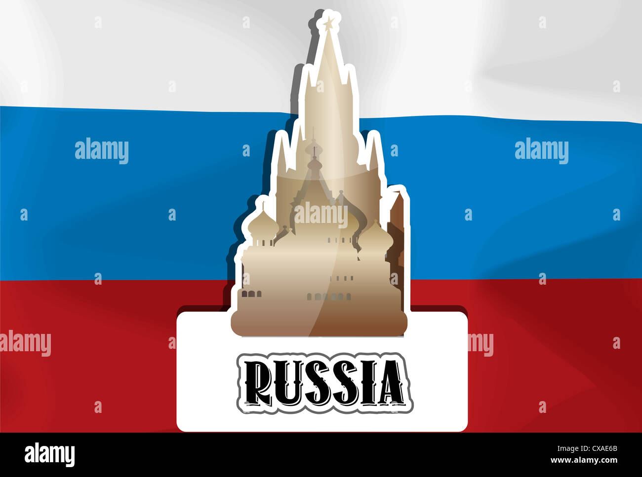 Russia, bandiera russa, San Basilio, Spasskaya Tower, illustrazione vettoriale Foto Stock
