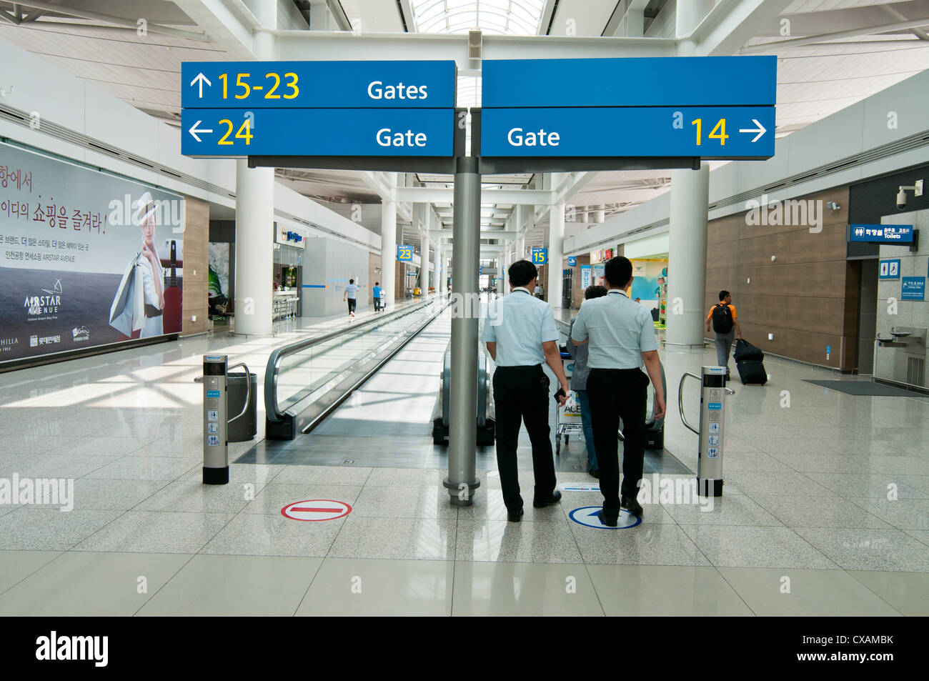 Indicazioni per cancelli di partenza in partenza lounge presso l'Aeroporto Internazionale di Incheon, Incheon, Corea Foto Stock