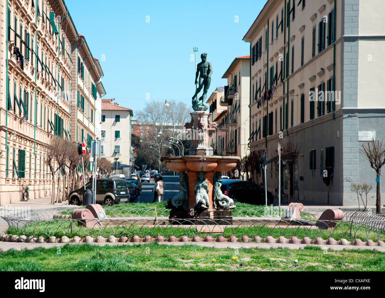 Nettuno e Le Nereidi fontana, Piazza Modigliani, Livorno, Toscana, Italia, Europa Foto Stock