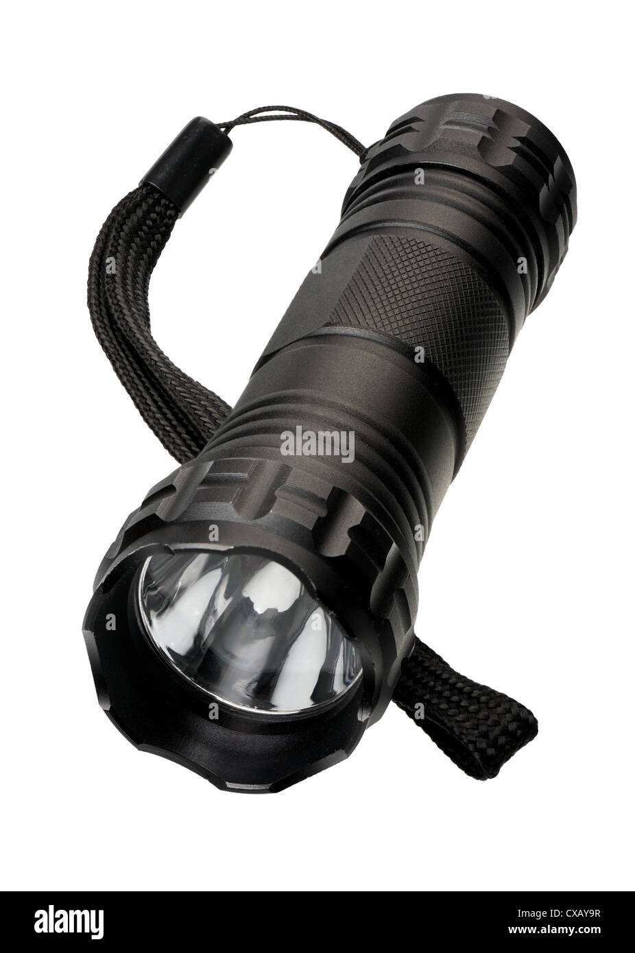 La luce elettrica in un metallo nero caso isolato Foto Stock