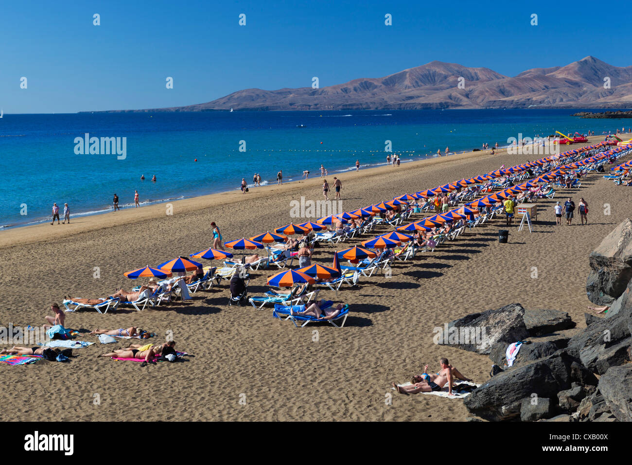 Playa Grande a Puerto del Carmen, Lanzarote, Isole Canarie, Spagna, Atlantico, Europa Foto Stock