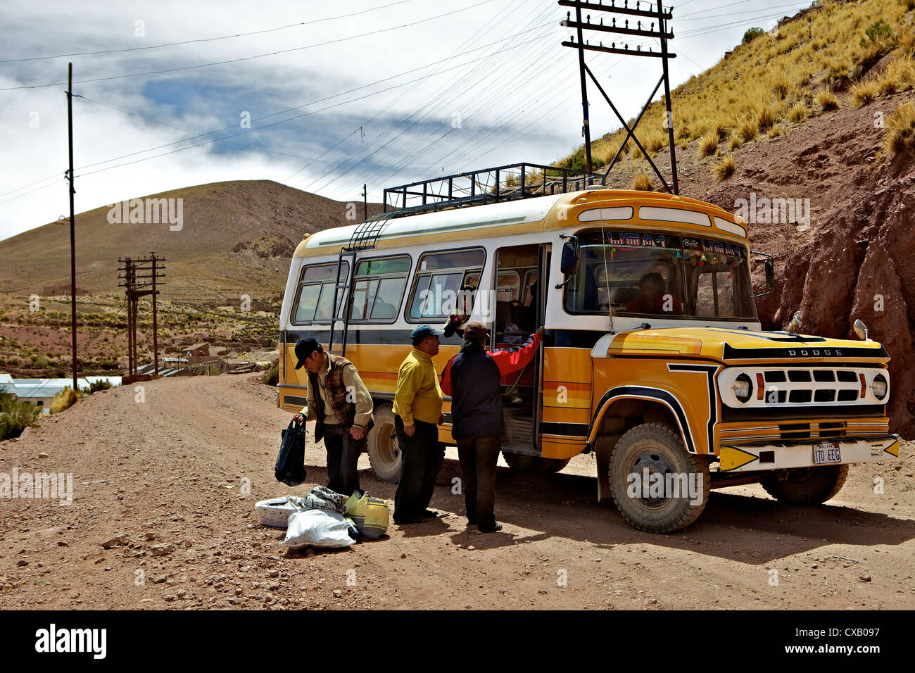 Fermata bus, Pulacayo, Bolivia, Sud America Foto Stock