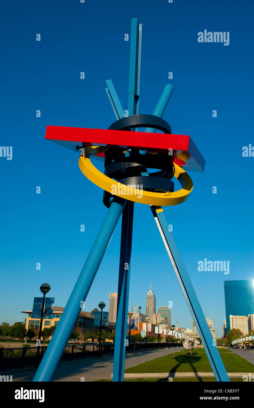 Stati Uniti d'America Indiana Indianapolis nel centro storico di Washington Street ponte pedonale vecchi route 40 Strada Nazionale Foto Stock