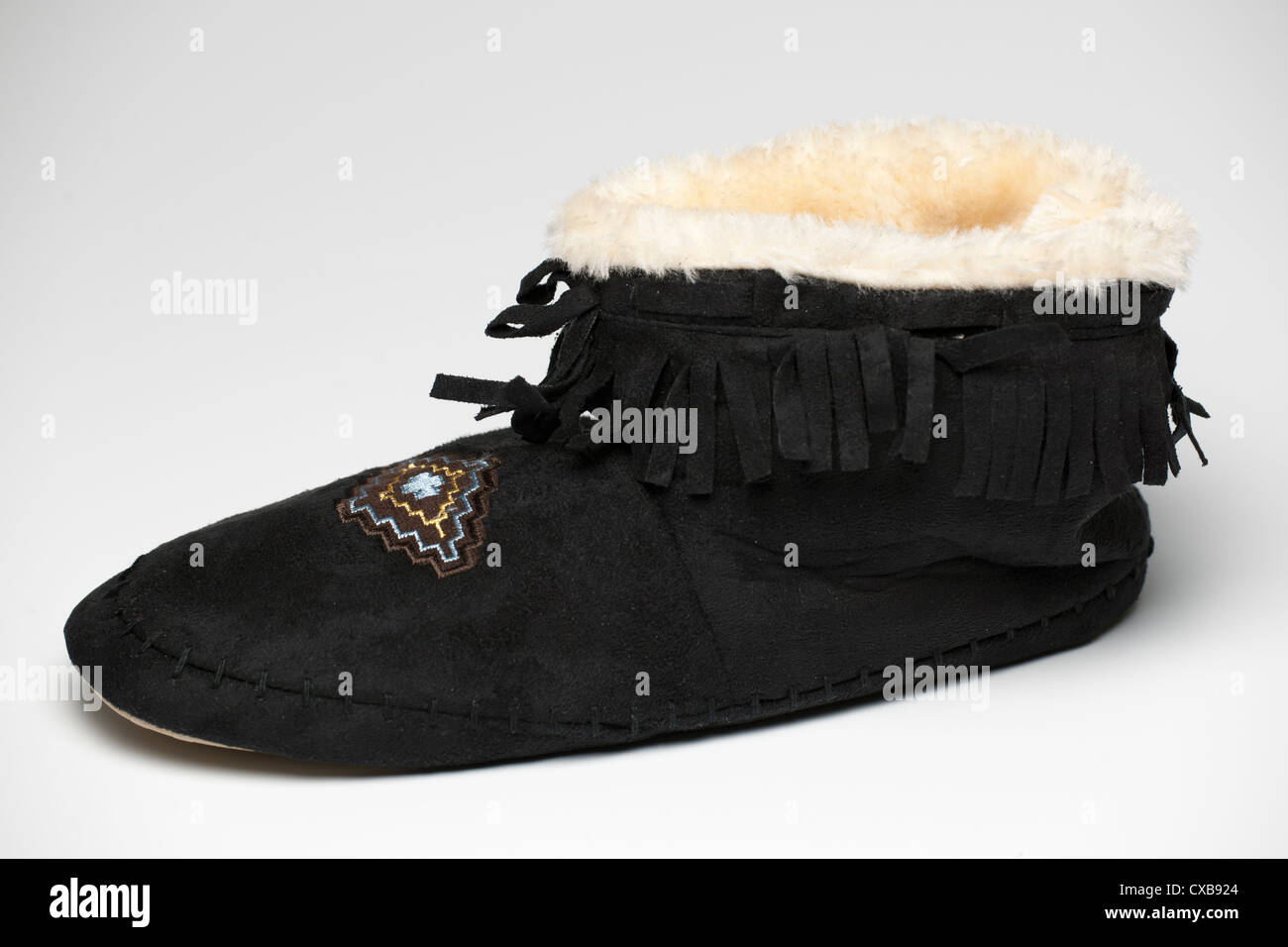Mocassino nero pantofola Foto Stock