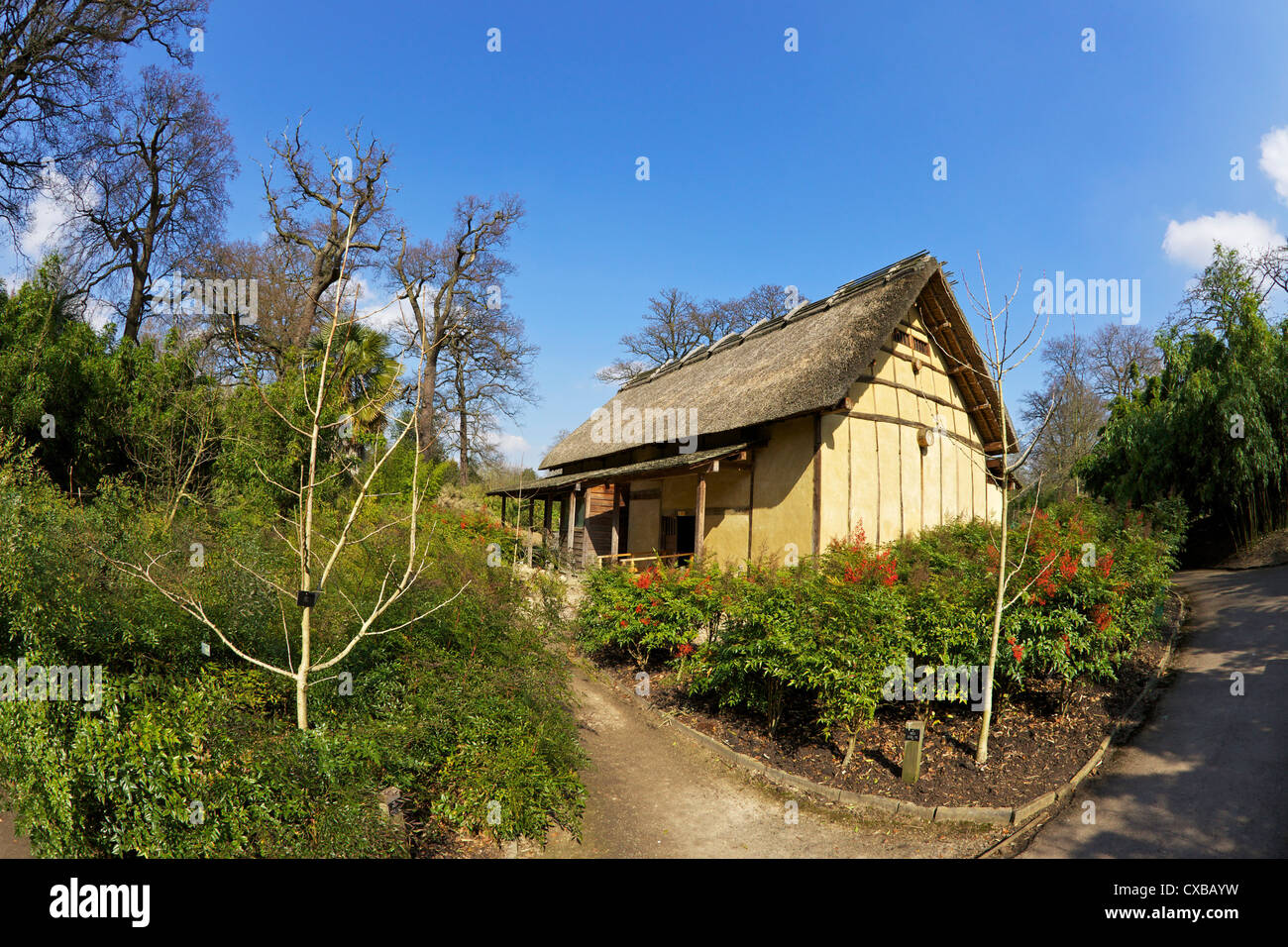 Giapponese Casa Minka, Royal Botanic Gardens, Kew, Sito Patrimonio Mondiale dell'UNESCO, London, England, Regno Unito, Europa Foto Stock