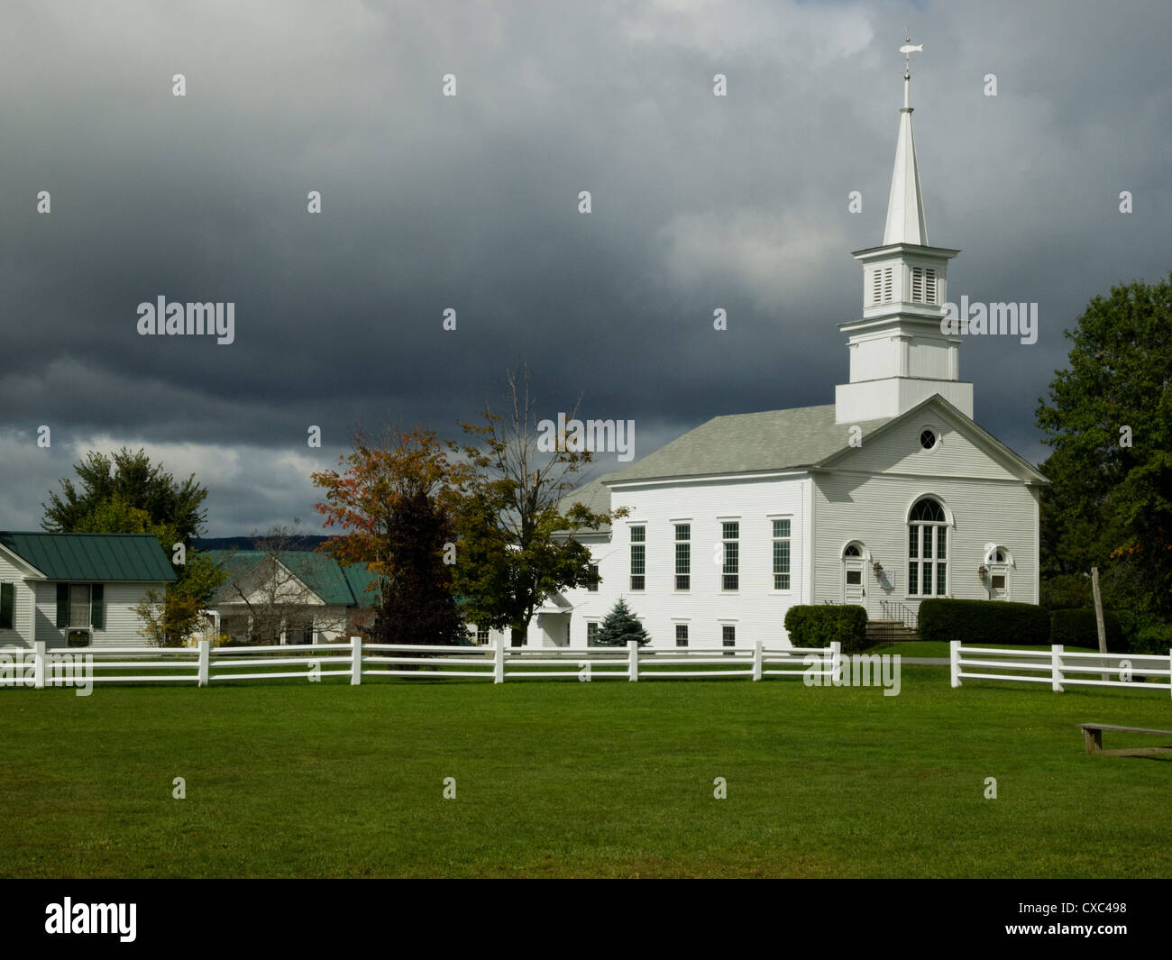 Il verde e chiesa, Craftsbury Common, Vermont, USA Foto Stock