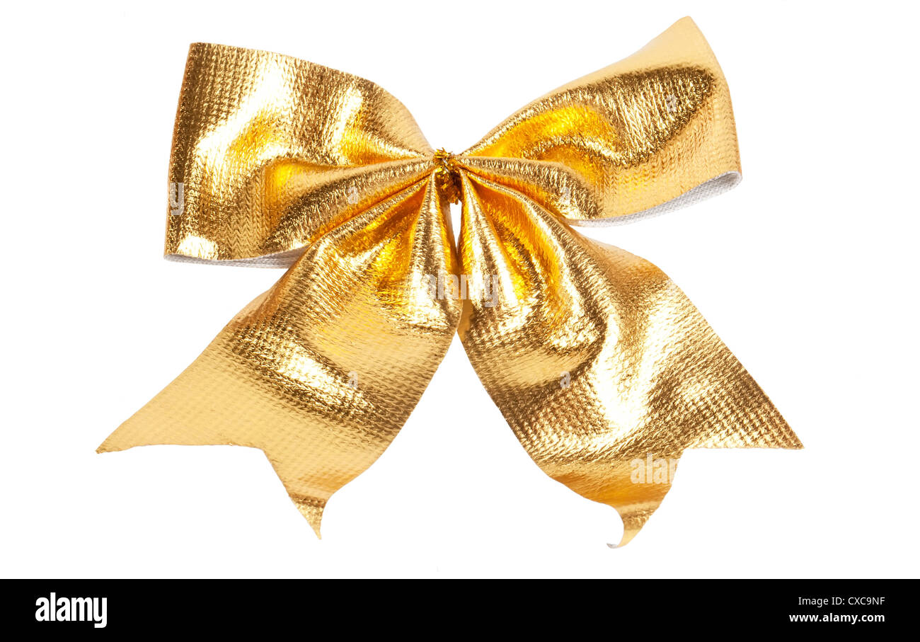 Golden Christmas bow isolato su bianco Foto Stock