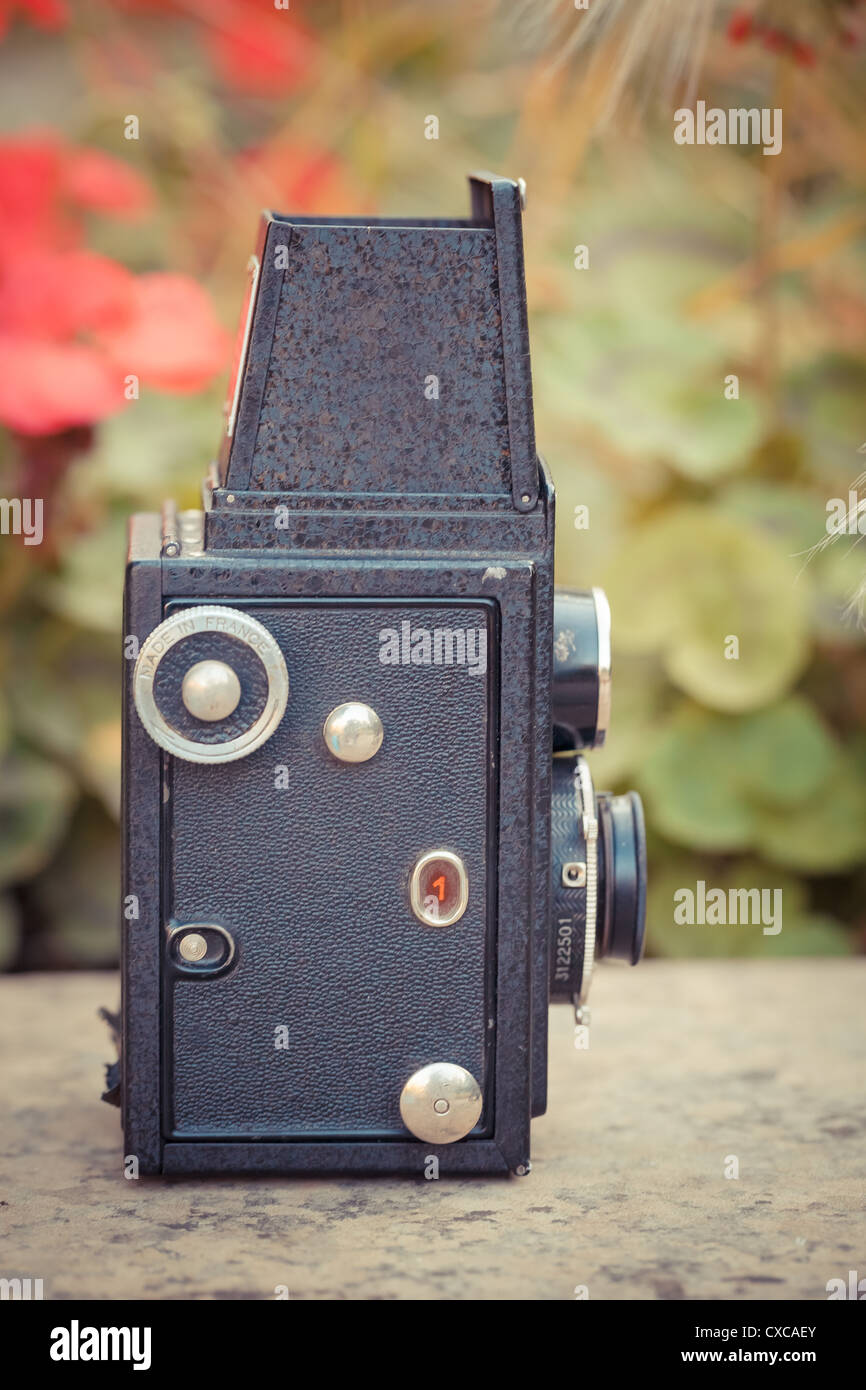 Il bellissimo design di un vecchio analogico fotocamera vintage Foto Stock