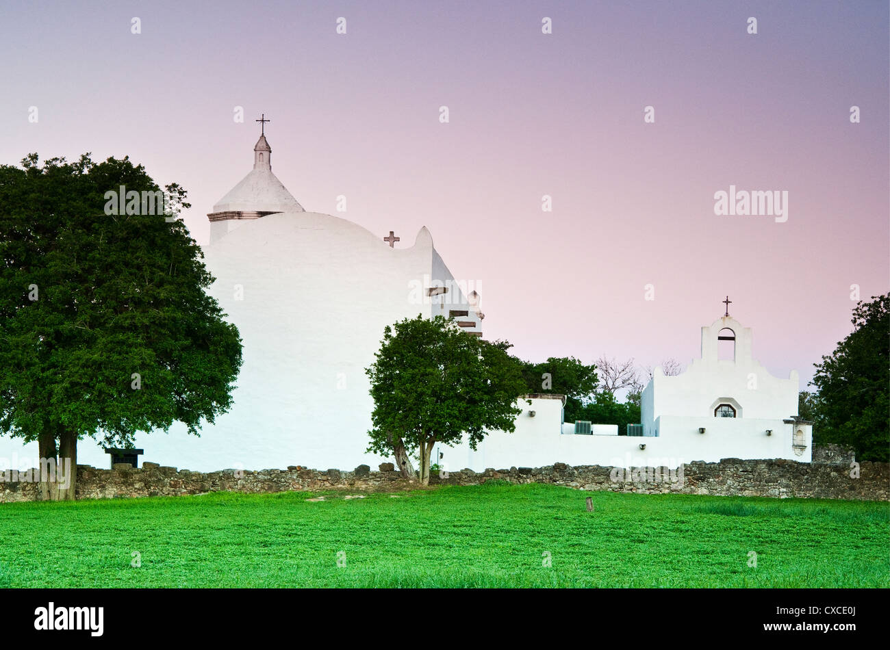 Chiesa alla missione di Espiritu Santo, Goliad State Park, vicino Goliad, Texas, Stati Uniti d'America Foto Stock