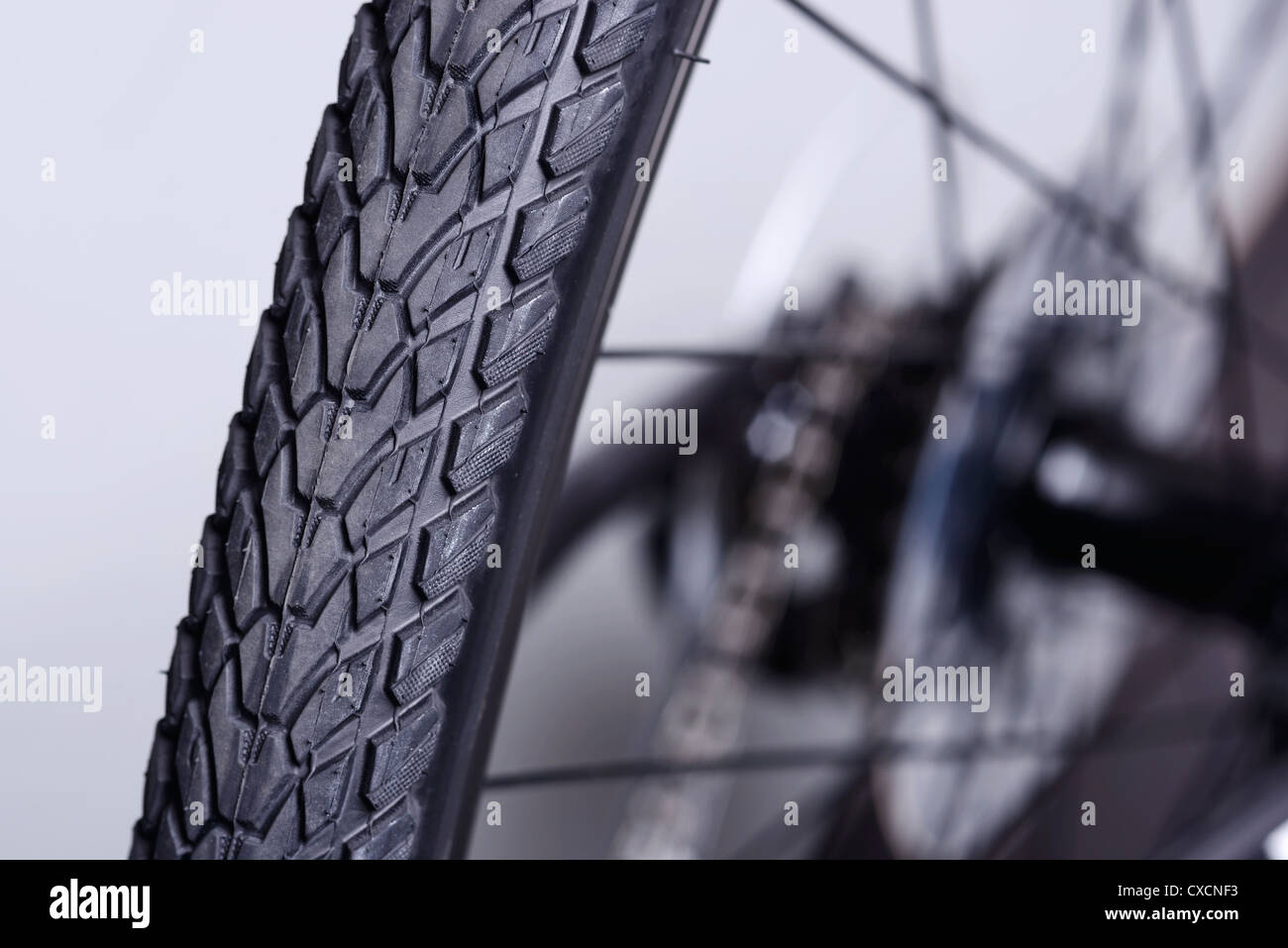 Dettaglio della parte posteriore la ruota e il pneumatico di una bicicletta Foto Stock