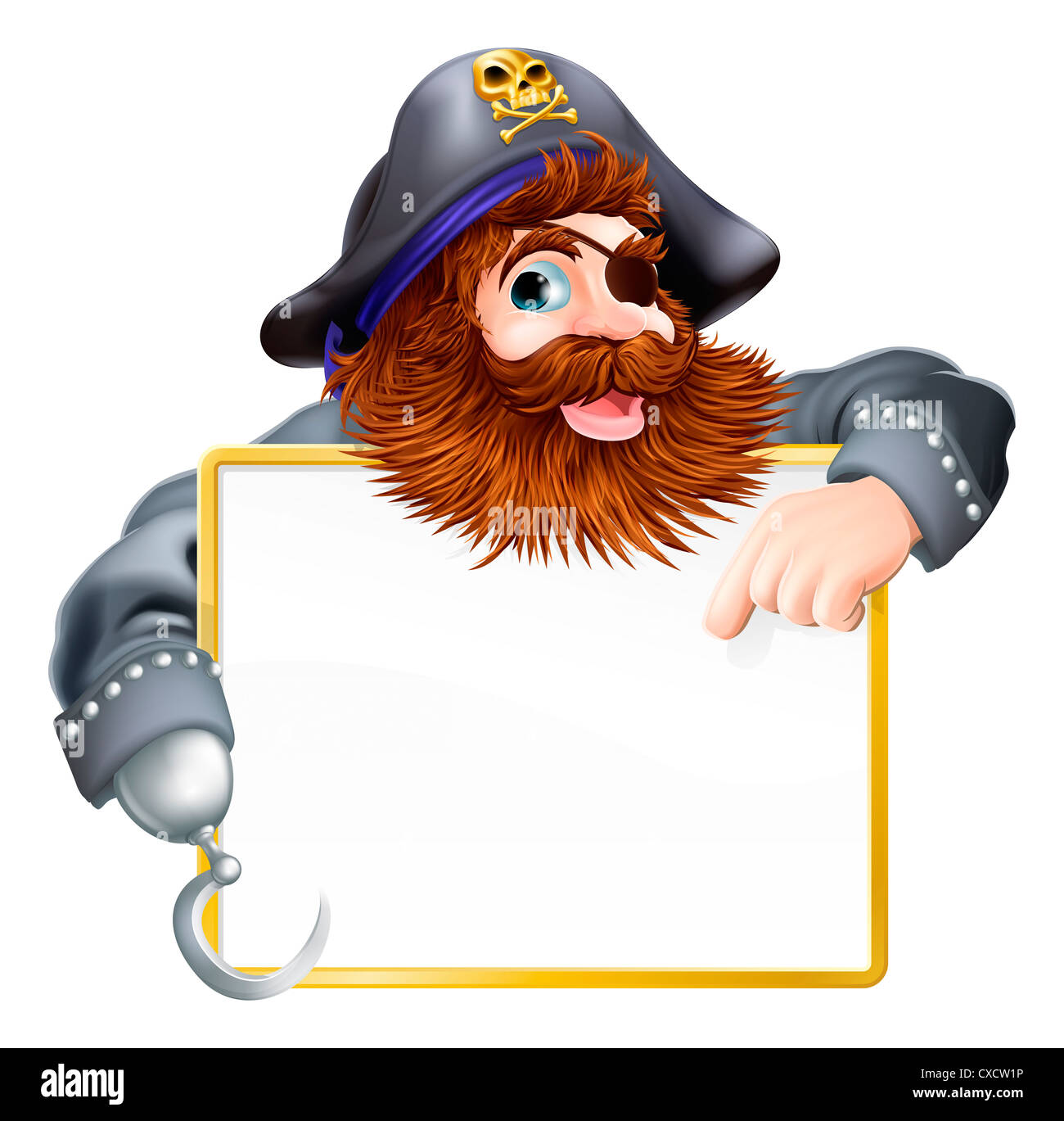 Un pirata felice rivolto a firmare con un bordo d'oro o telaio Foto Stock