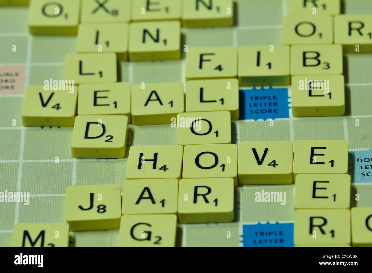 Un gioco di Scrabble in corso REGNO UNITO Foto Stock