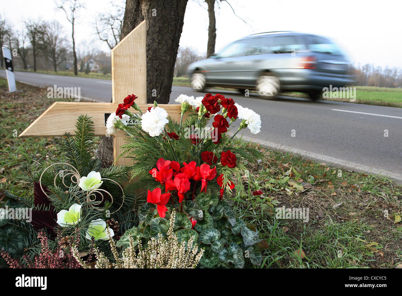 Castello, croce commemorativa per le vittime del traffico su strada Foto Stock