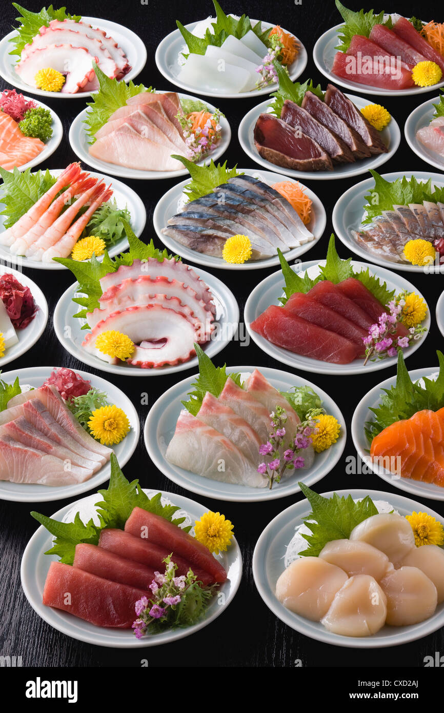 Vari Sashimi su piastra Foto Stock