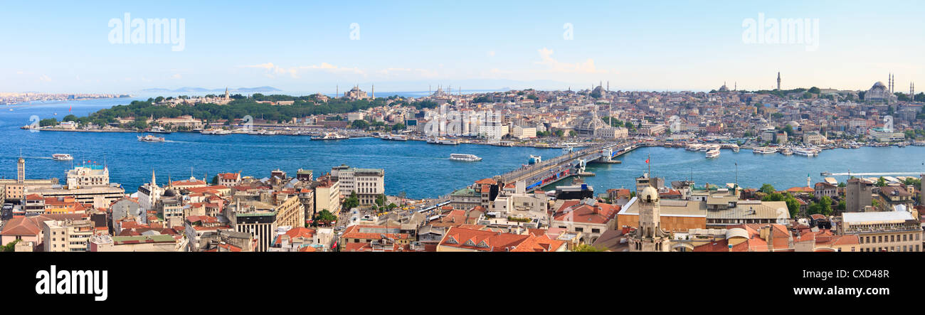 Vista panoramica su Istanbul dalla Torre di Galata al Golden Horn, Turchia Foto Stock