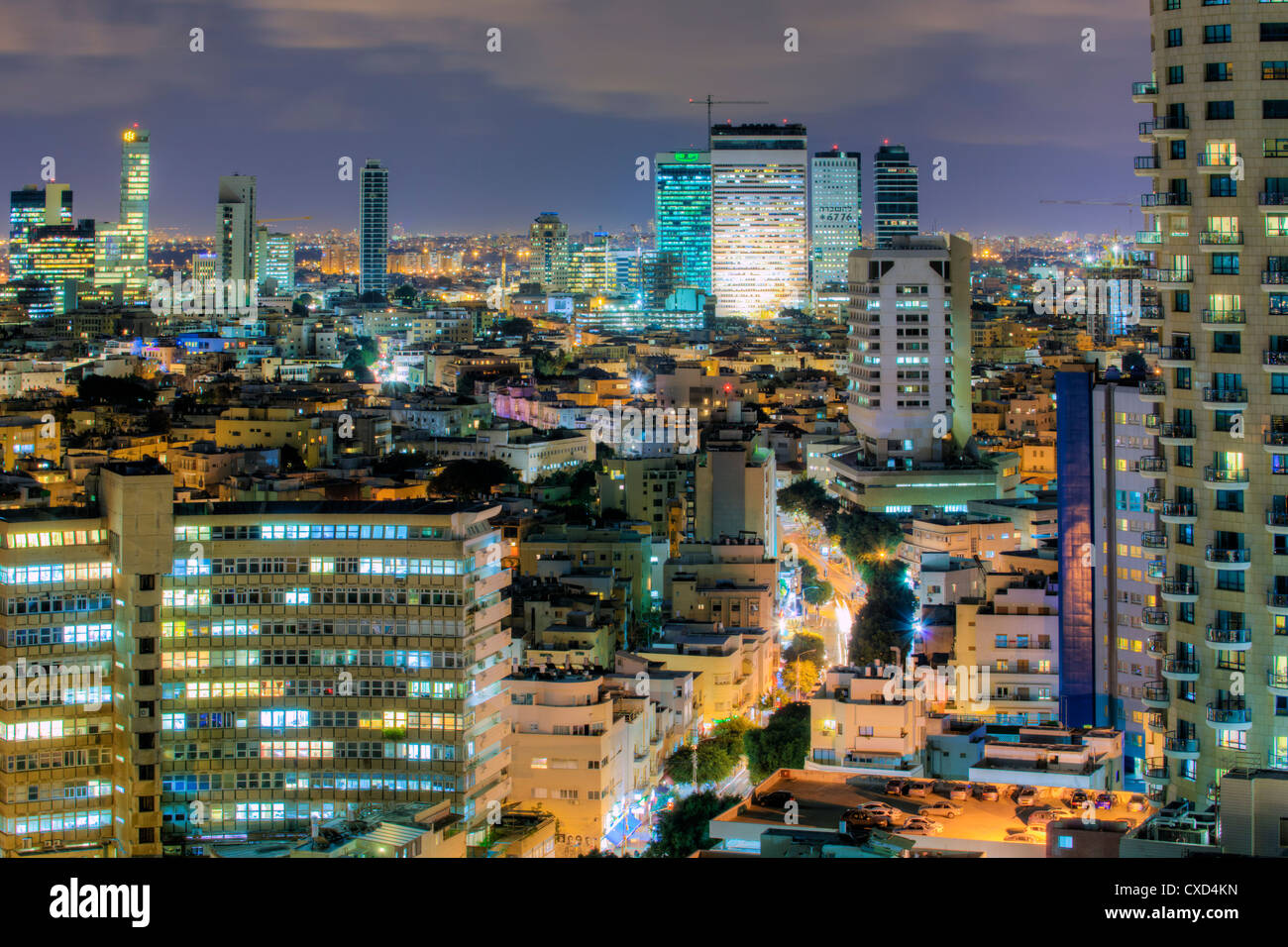 Città elevata vista verso il centro business e commerciale, Tel Aviv, Israele, Medio Oriente Foto Stock