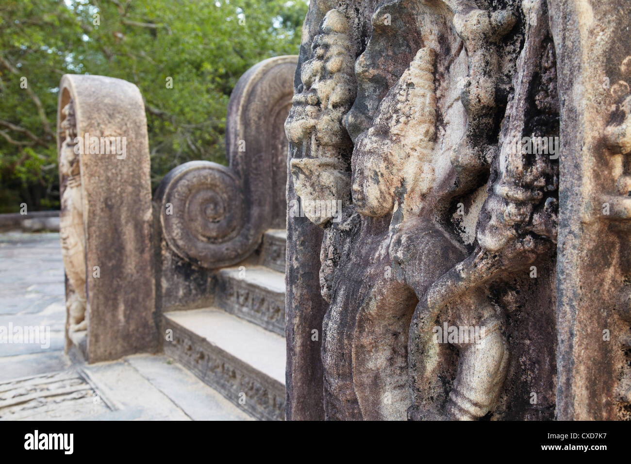A Guardstones Vatadage, un quadrangolo Polonnaruwa, Sito Patrimonio Mondiale dell'UNESCO, Nord provincia centrale, Sri Lanka, Asia Foto Stock