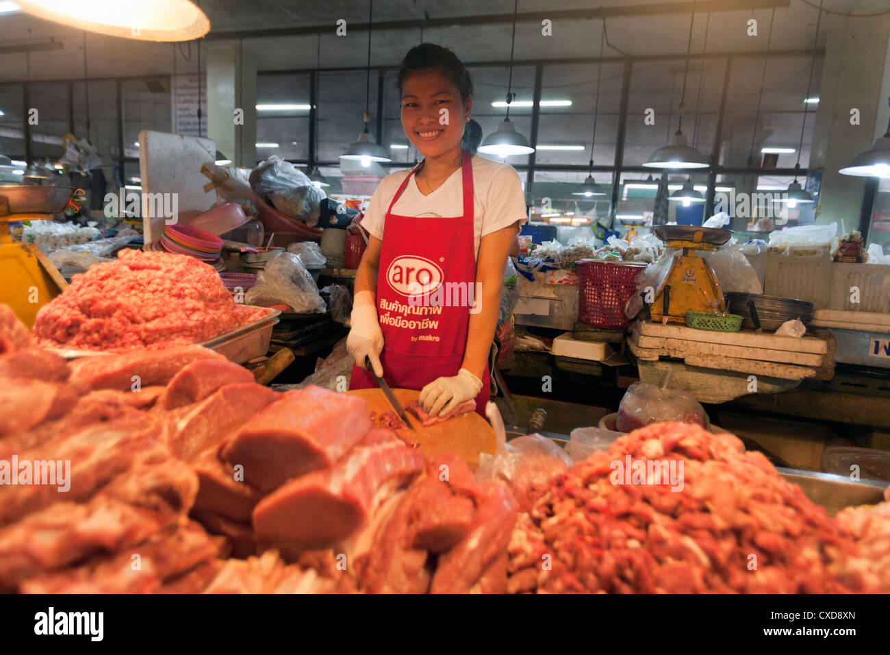 Mercato di carne di Chiang Mai Thailandia Foto Stock