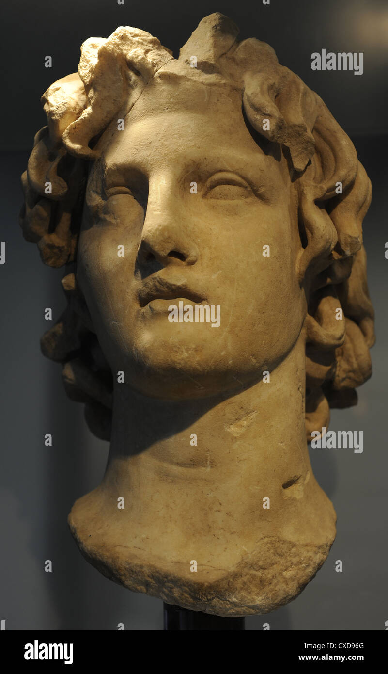 Alessandro III il Grande (356-323 a.C.). Re di Macedonia (336 323 a.C.). Busto romano. Ny Carlsberg Glyptotek. Copenhagen. Foto Stock