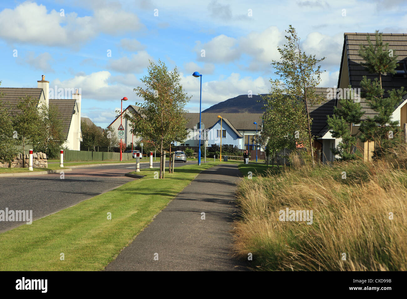 Alloggiamento in Aviemore nelle Highlands scozzesi che mostra la lampada colorata posti Foto Stock