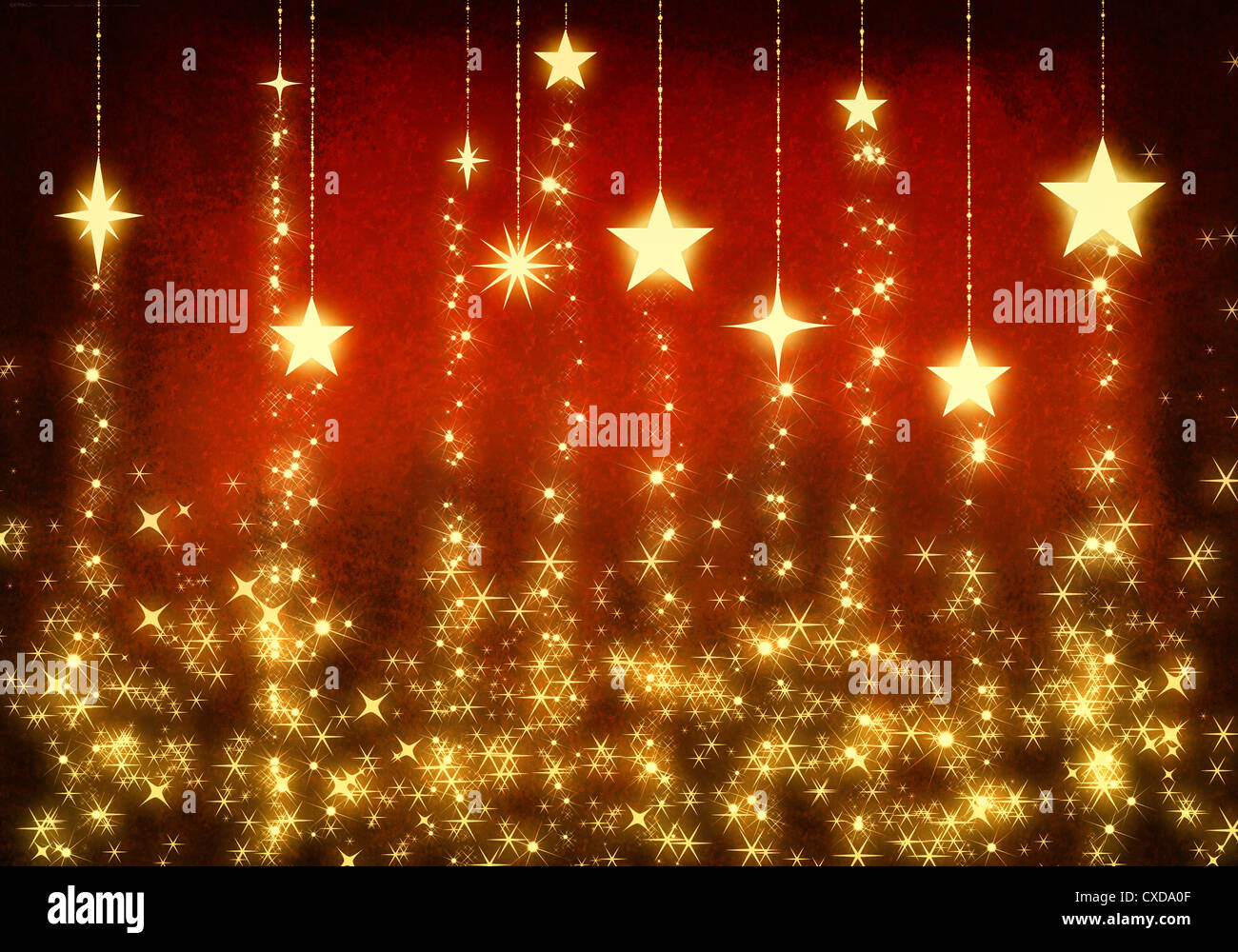 Catena stelle d'oro come sfondo di Natale Foto Stock