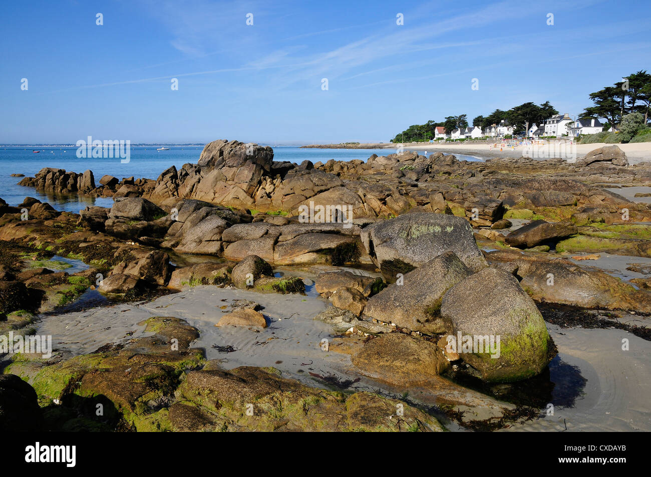Costa rocciosa di Carnac nel dipartimento di Morbihan, in Bretagna nel nord-ovest della Francia Foto Stock