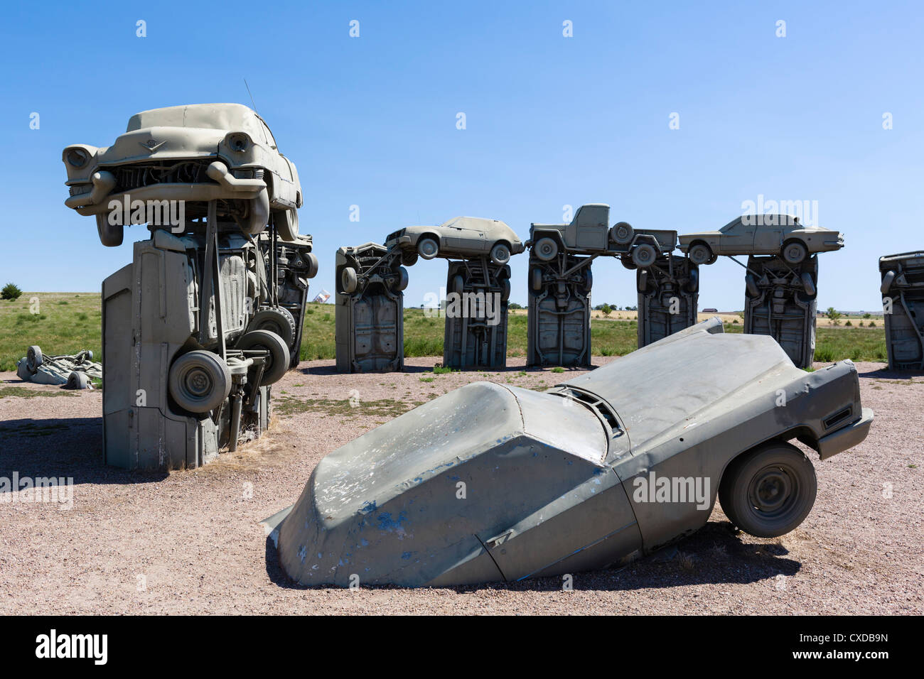 Carhenge, un opera realizzata da vecchie vetture demolite, alleanza, Nebraska, STATI UNITI D'AMERICA Foto Stock