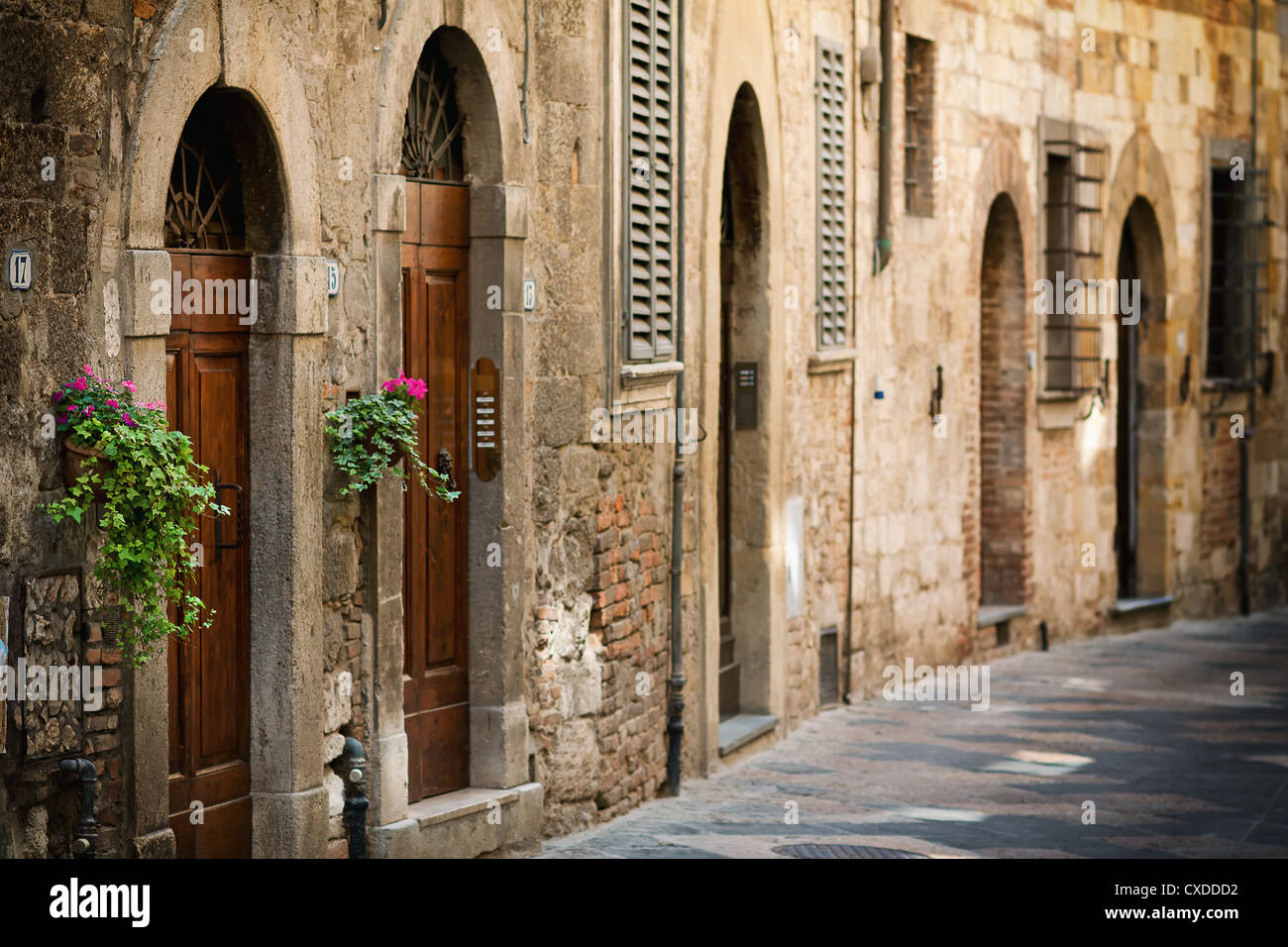Strada con la porta in Toscana italiana Foto Stock