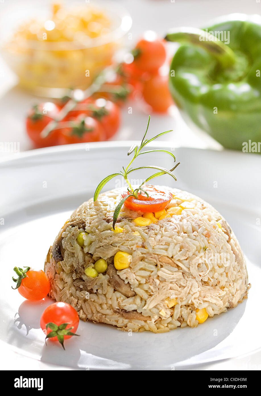 Risotto con carne e verdura Foto Stock