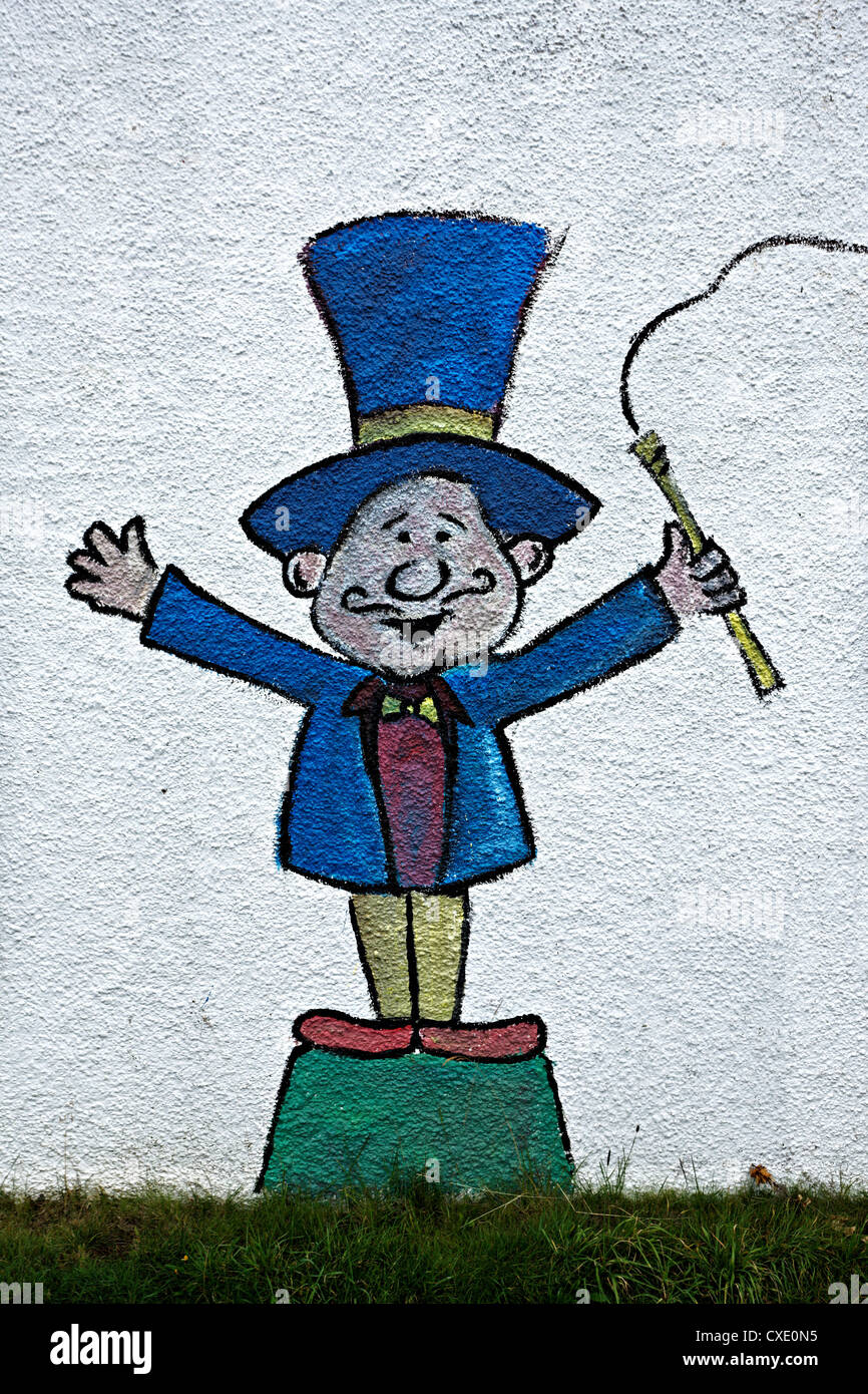 Cartoon di un direttore di circo, o anello master, Hveragerdi Sud Islanda Foto Stock