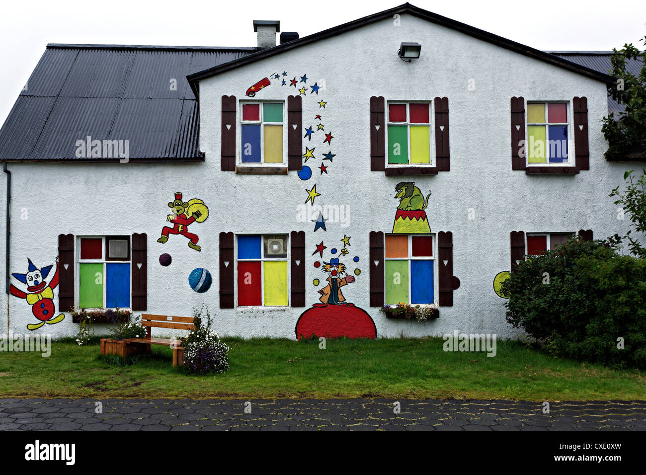 Carta murale su asilo nido, Hveragerdi Sud Islanda Foto Stock