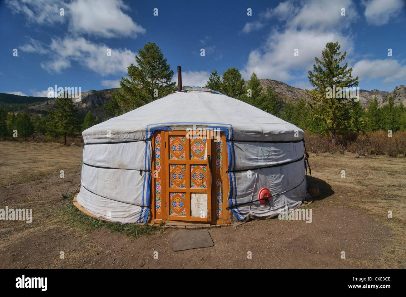 Nomadi (ger yurt) nella steppa in Terelj National Park in Mongolia Foto Stock