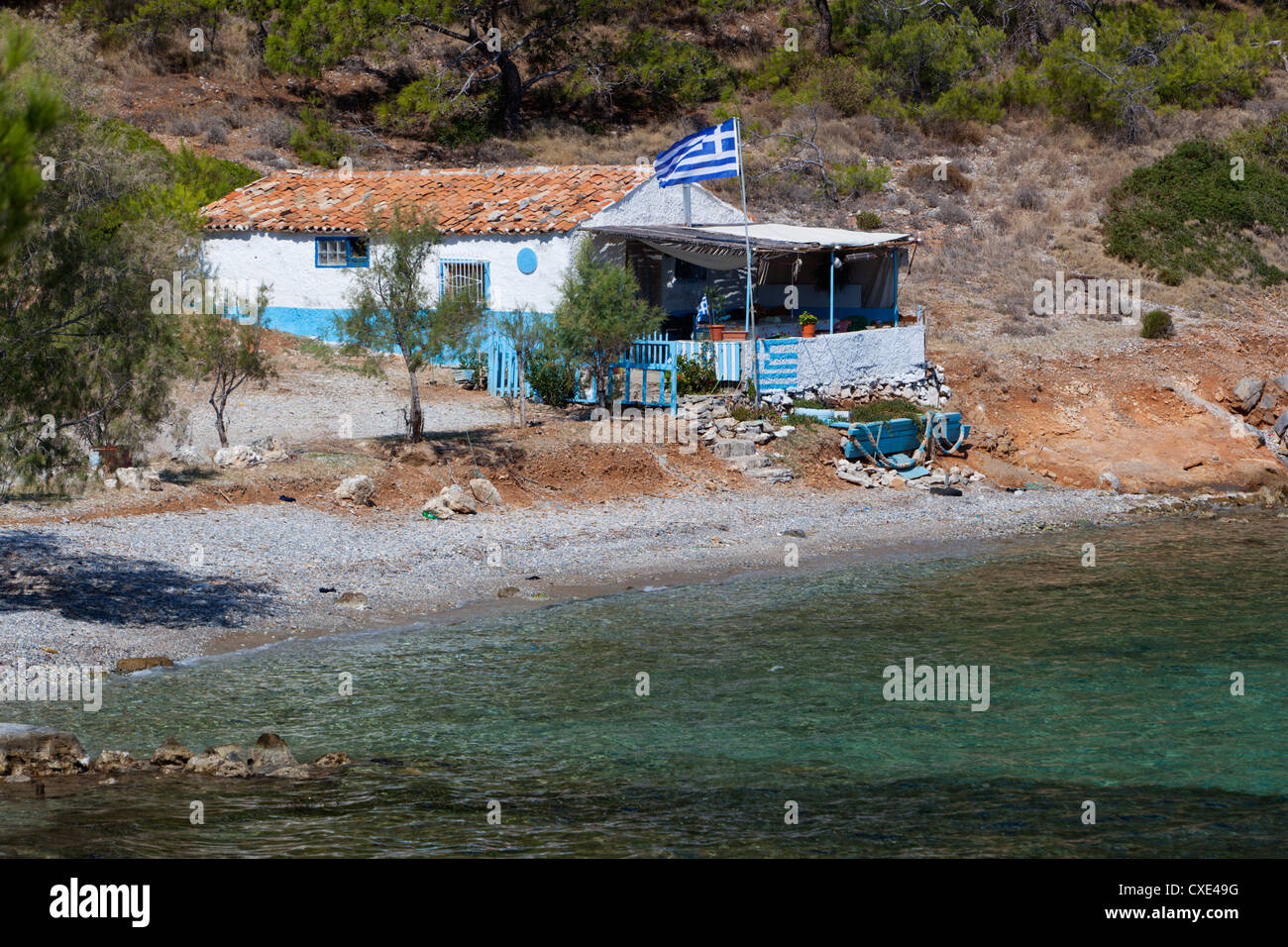 Tipico greco cottage, Sidheras Beach, vicino Posidonio, SAMOS, ISOLE DELL' EGEO, Grecia Foto Stock