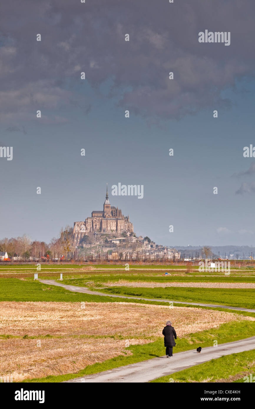 Mont st. Michel, Sito Patrimonio Mondiale dell'UNESCO, in Normandia, Francia, Europa Foto Stock