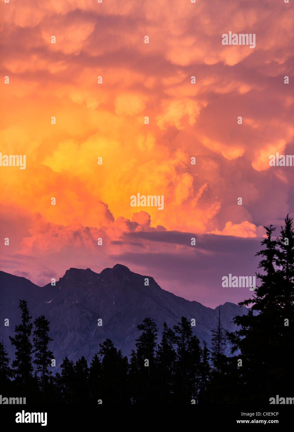 ALBERTA, CANADA - Le nuvole al tramonto vicino a Banff. Foto Stock