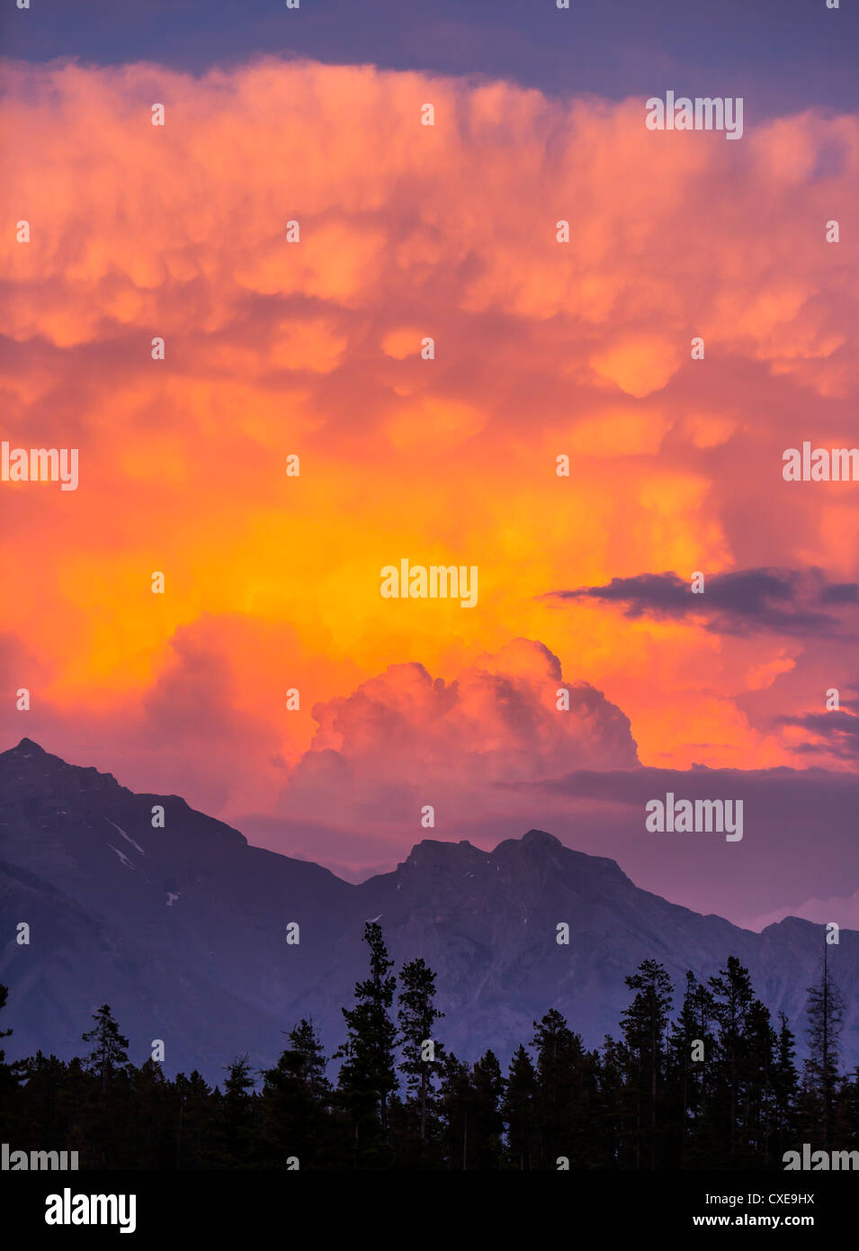 ALBERTA, CANADA - Le nuvole al tramonto vicino a Banff. Foto Stock