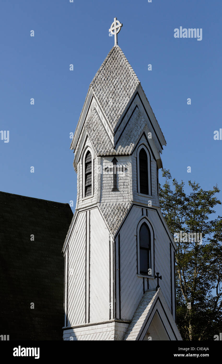 Tipica chiesa steeple design , a sud-ovest di Nova Scotia Foto Stock