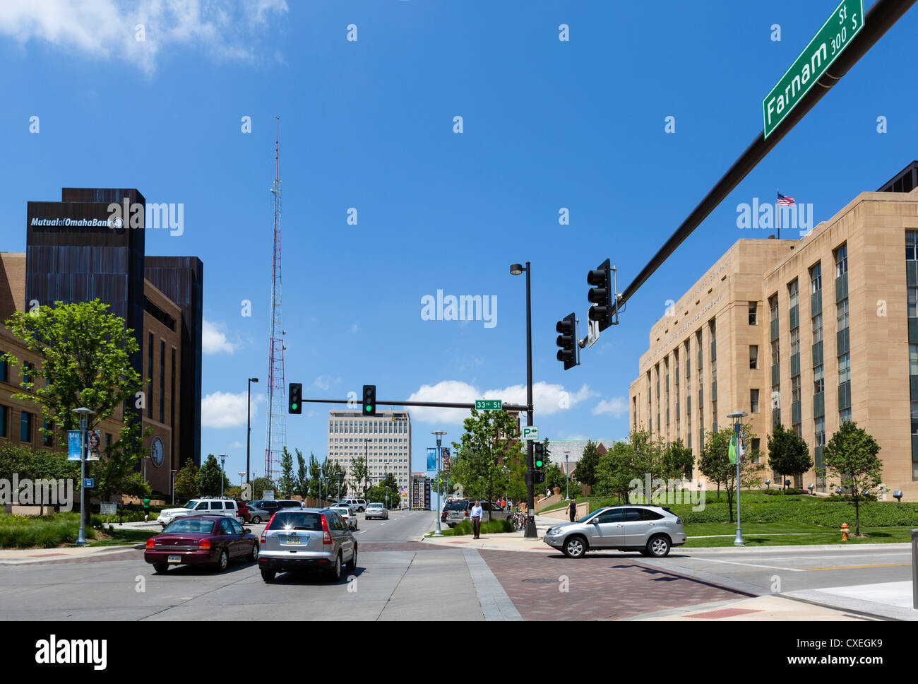 Le compagnie di assicurazione, banche e altre istituzioni finanziarie sul Farnam St, Omaha, Nebraska, STATI UNITI D'AMERICA Foto Stock