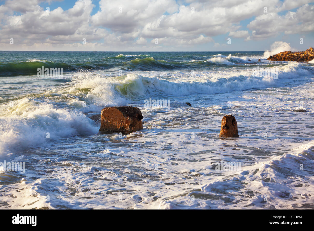 Nuova banchina a Tel Aviv, tramonto, molla Foto Stock