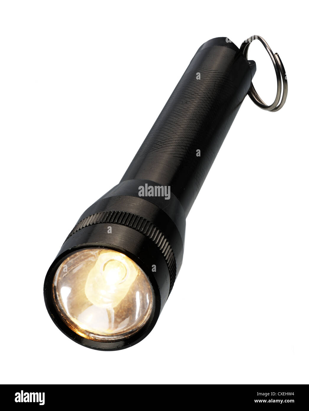 La luce elettrica in un metallo nero caso isolato Foto Stock