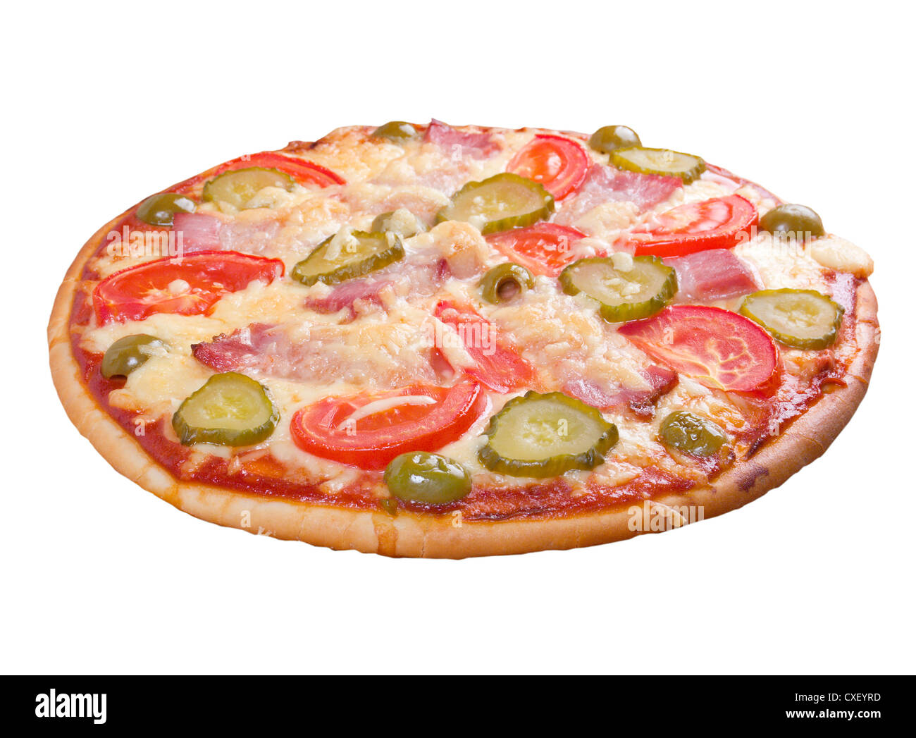 Pizza di prosciutto e di origine vegetale Foto Stock