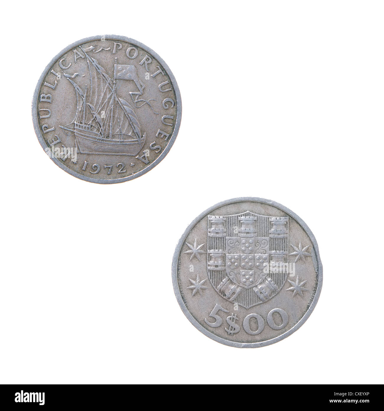 Di vecchie monete di Portugals Foto Stock