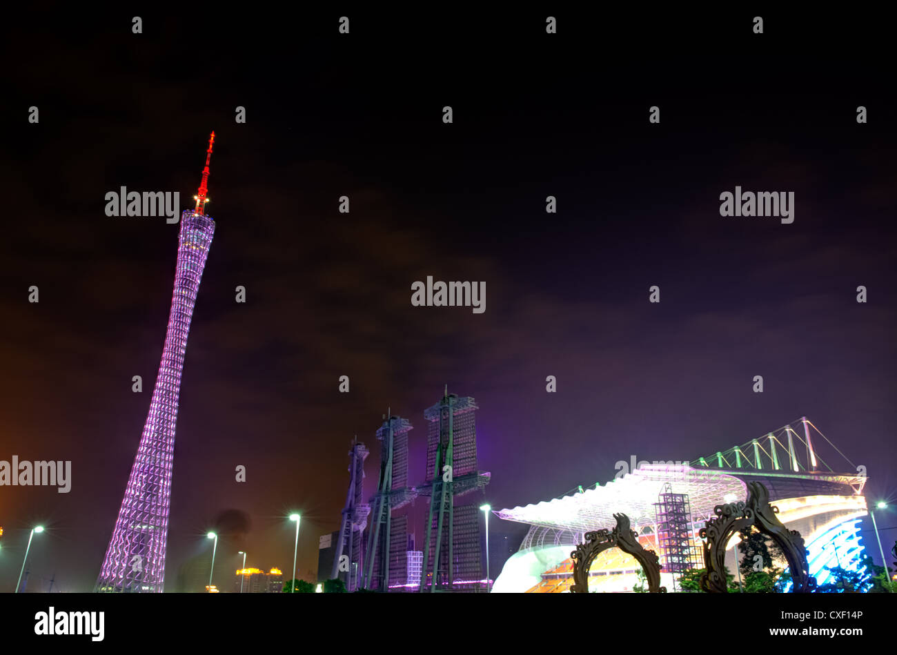 Città di Guangzhou Paesaggio notturno Foto Stock