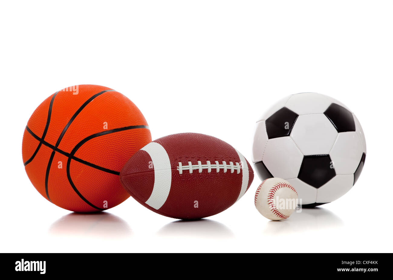 Vari sport palle su sfondo bianco Foto Stock
