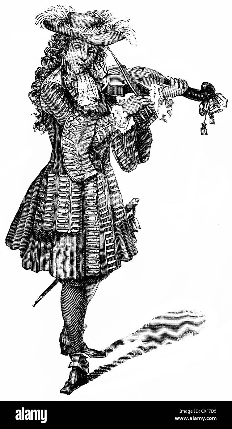 Il violinista dal Vingt-quatre Violons du Roy o Roi, orchestra presso la corte Francese, 1626-1761, Foto Stock