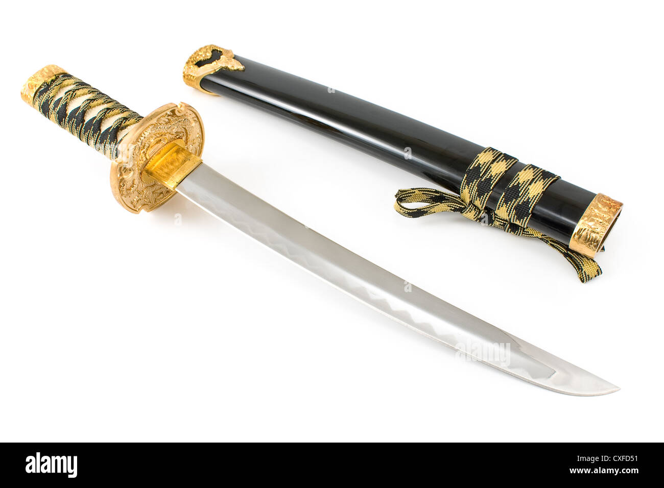 Samurai Giapponese spada katana isolato su bianco Foto Stock