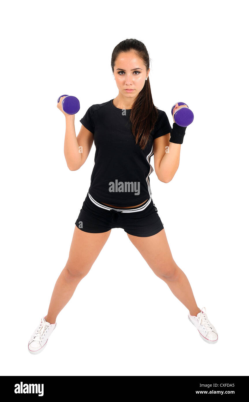 Isolato marrone capelli donna fitness Foto Stock