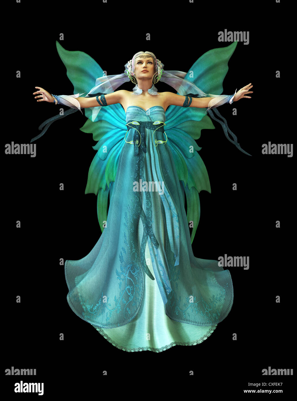 Una magica Fata in un abito color turchese Foto Stock