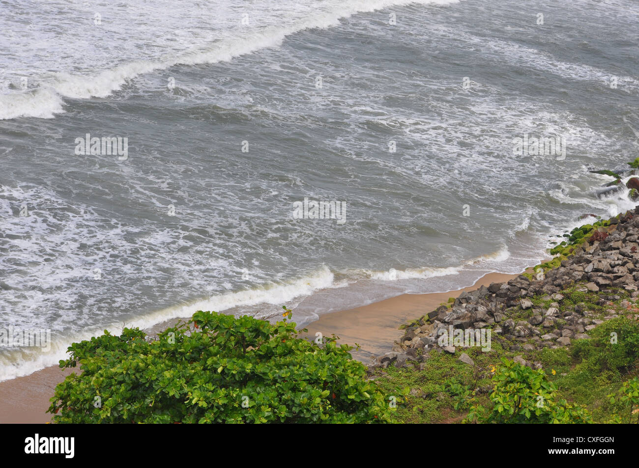 La spiaggia e la scogliera di Varkala Kerala, India Foto Stock