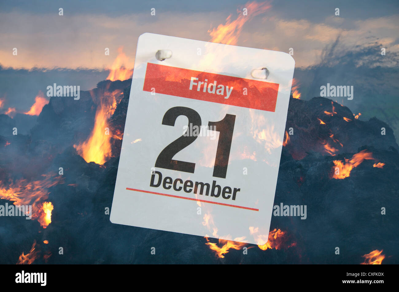 Piccola pagina di calandra per venerdì 21 dicembre 2012, su una fiammante, la fine del mondo tipo sfondo. Foto Stock